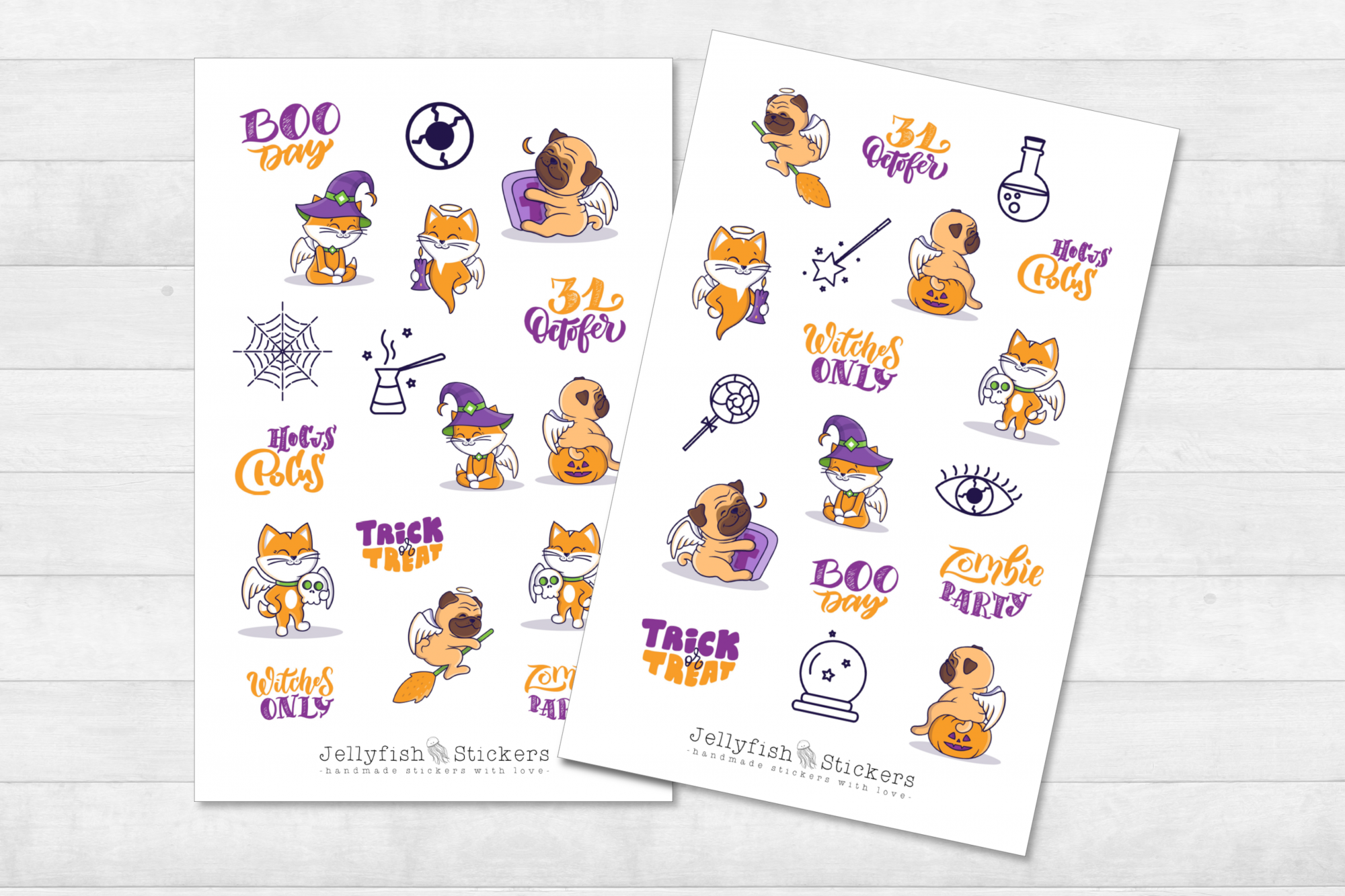 Halloween Cat and Dog Sticker Set